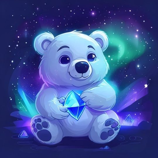 Лакибир Казино — медведь-маскот LuckyBear с бриллиантом удачи на фоне северного сияния